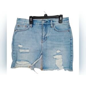 We The Free Women’s Jean Skirt Distressed Denim Split Front Light Blue Size 26